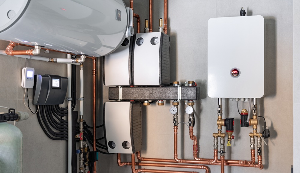 Heating system equipment in a boiler room of modern private house Heat Interface Unit